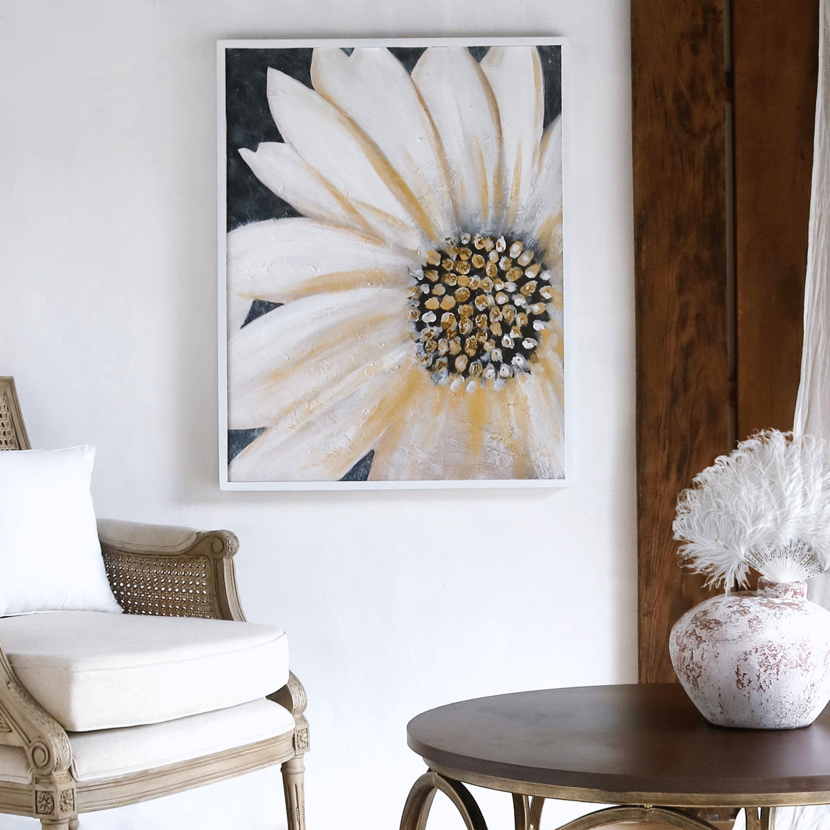 Wooden painting Lanca Flower – boho decor, handwoven and handmade in Bali