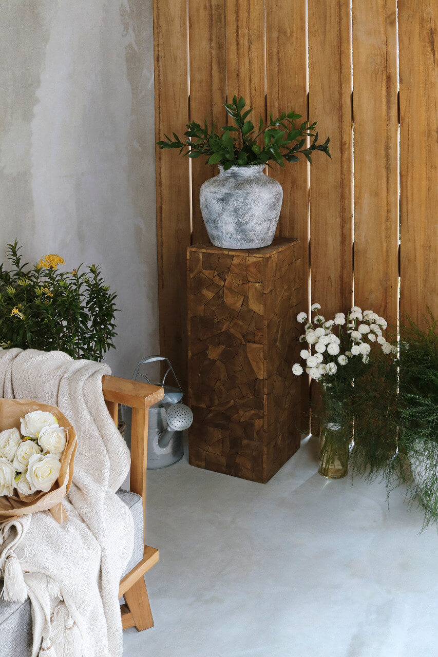 Bali Furniture – Mosaic Square Stool – The Mosaic Square Stool offers a calm, c