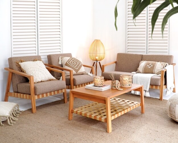 Oregon Living Set With Cushion Seat - 1 Sofa, 2 Chair & 1 Table