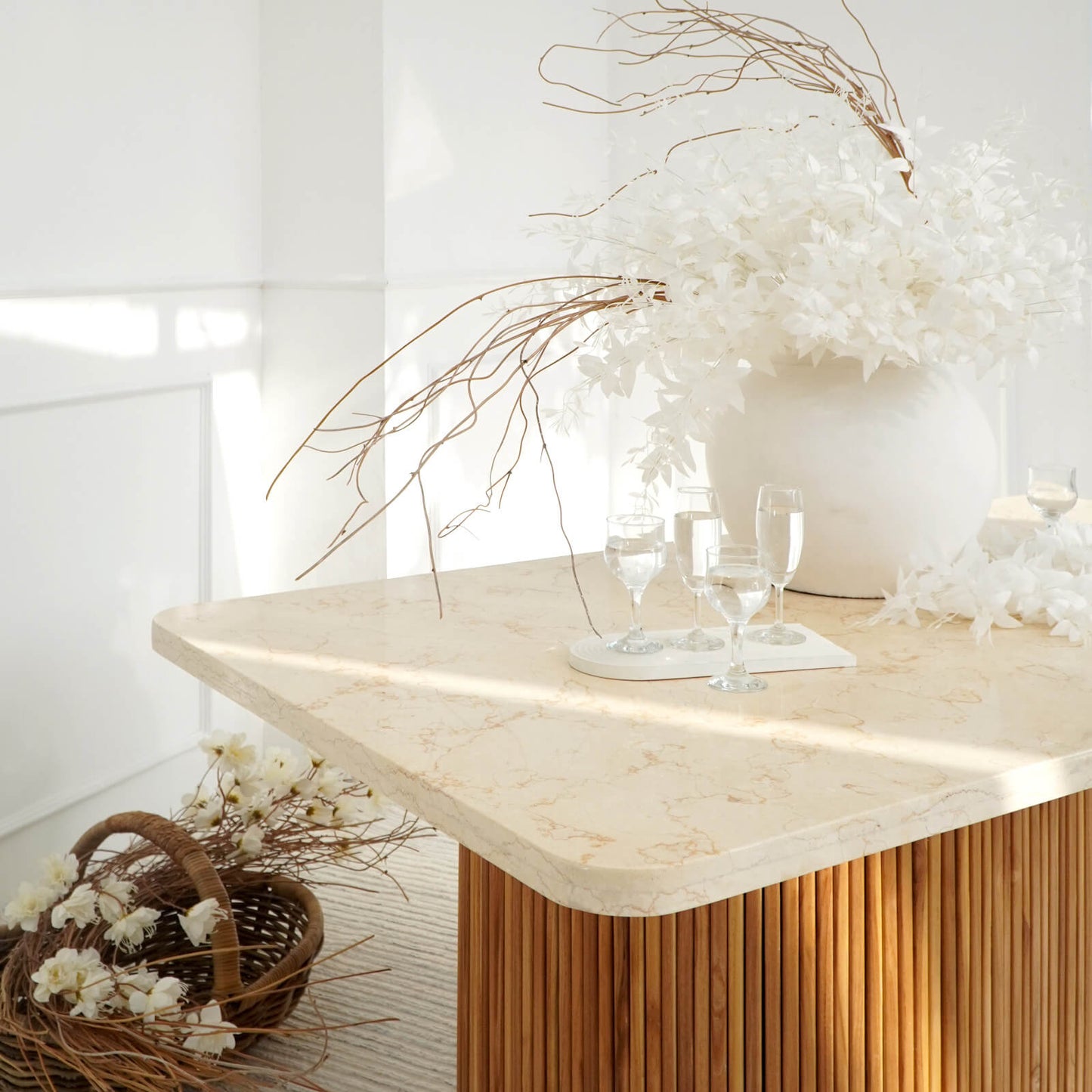 Kentana Oval Dining Table With White Marble Top