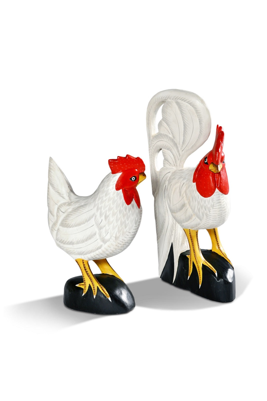 Handmade albasia wood decorative piece – the Pair Chicken, boho decor made in Bali