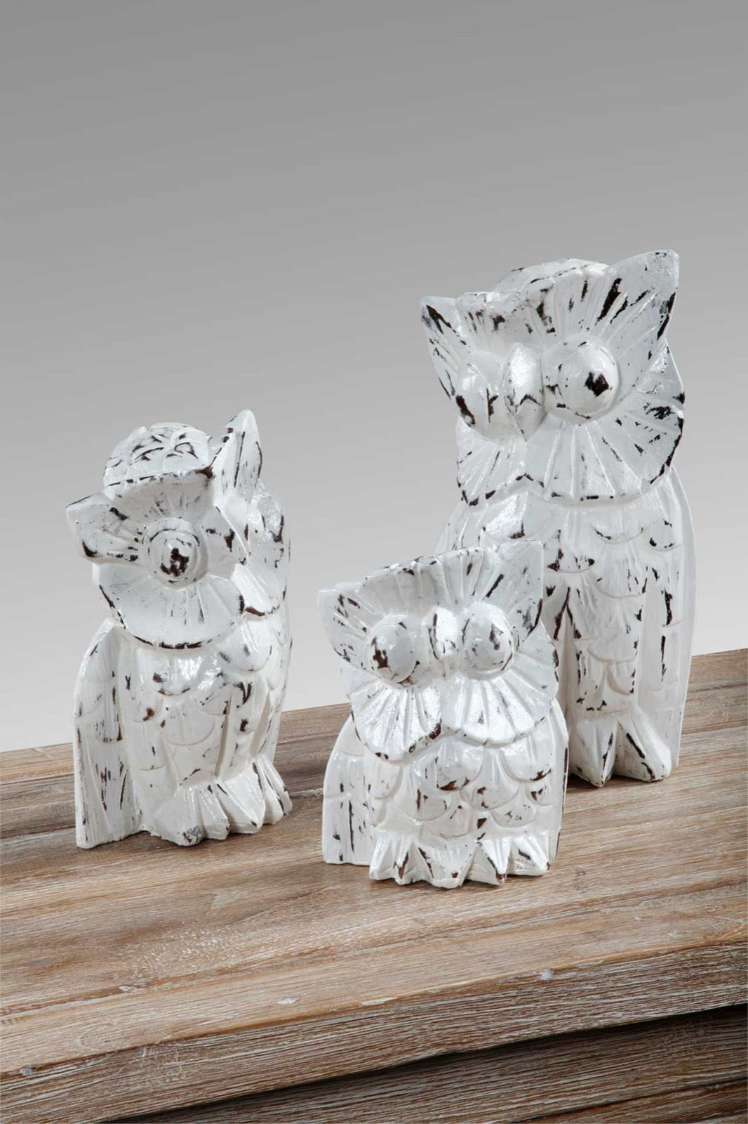 Owl Family sculpture in natural materials – handmade boho decor from Bali