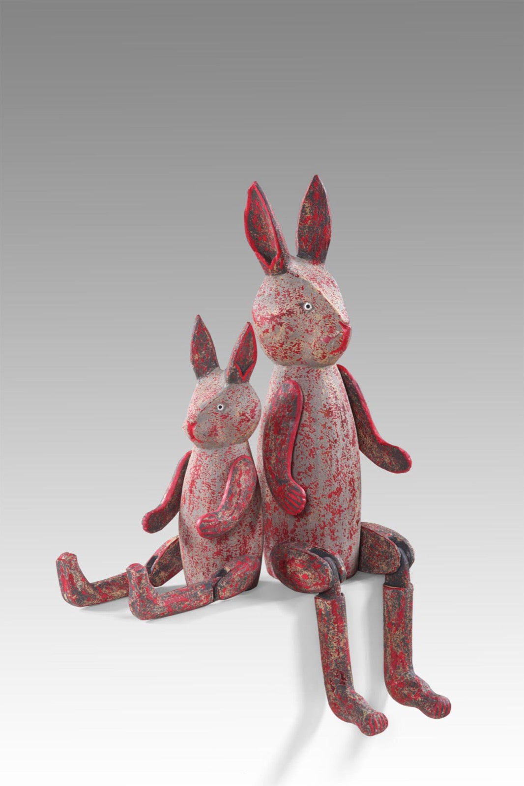 Sitting Red Rabbit decorative piece in natural materials – handmade boho decor from Bali