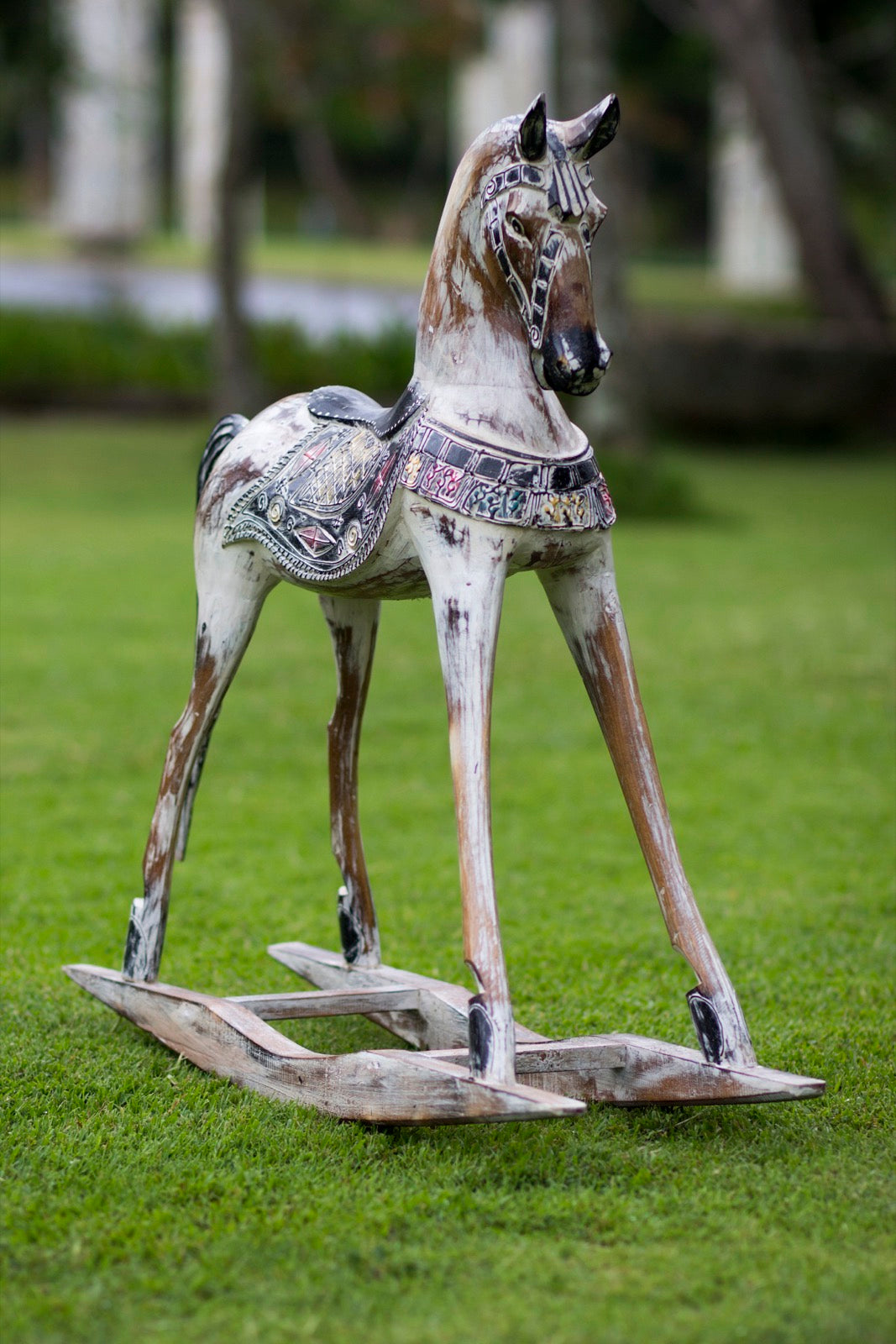 Albasia wood sculpture – Rocking Horse, natural natural materials in boho style