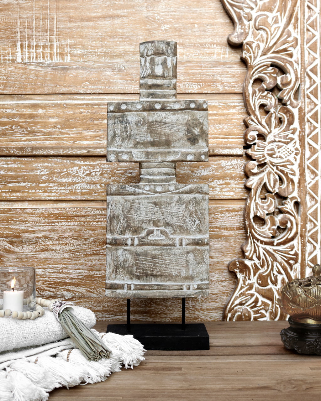 Suar wood decorative stand – Arjun, natural natural materials in boho style