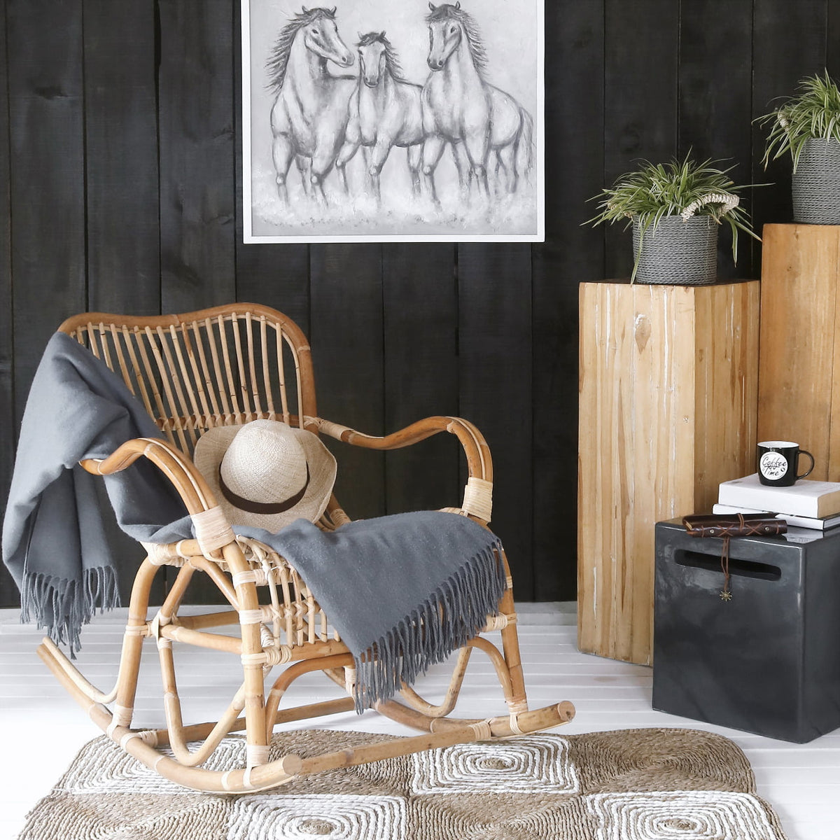 Rattan rocking chair Sumatra – boho furniture, handwoven and handmade in Bali