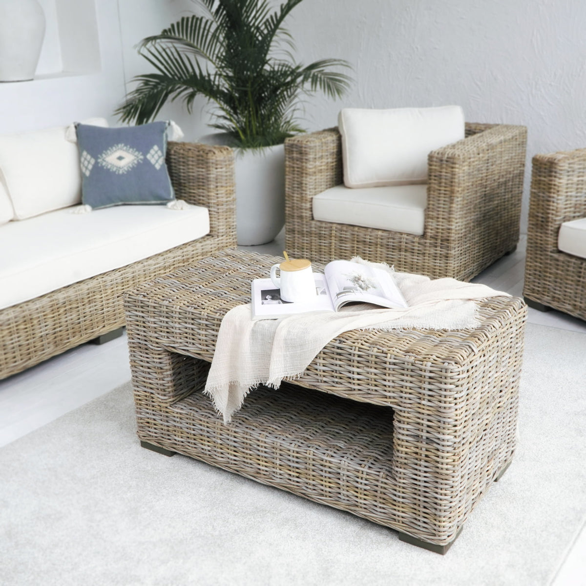 Mahogany living set Delphine – boho furniture, handwoven and handmade in Bali