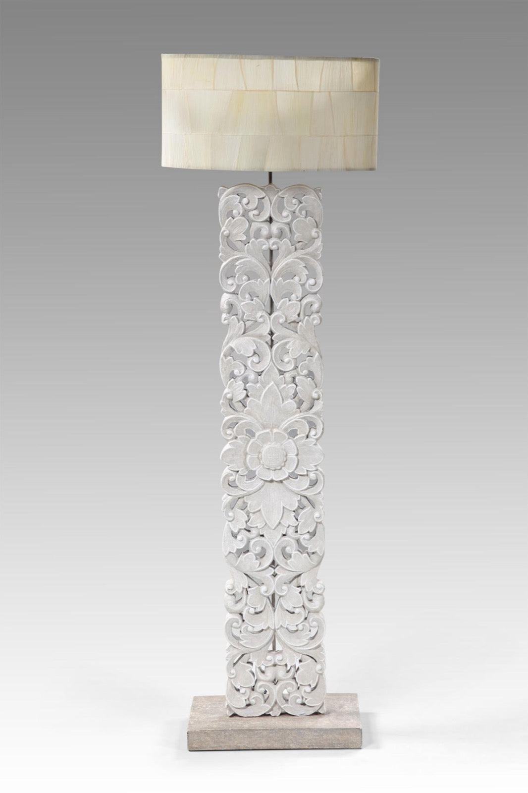 Handmade albasia wood floor lamp – the Java, boho decor made in Bali