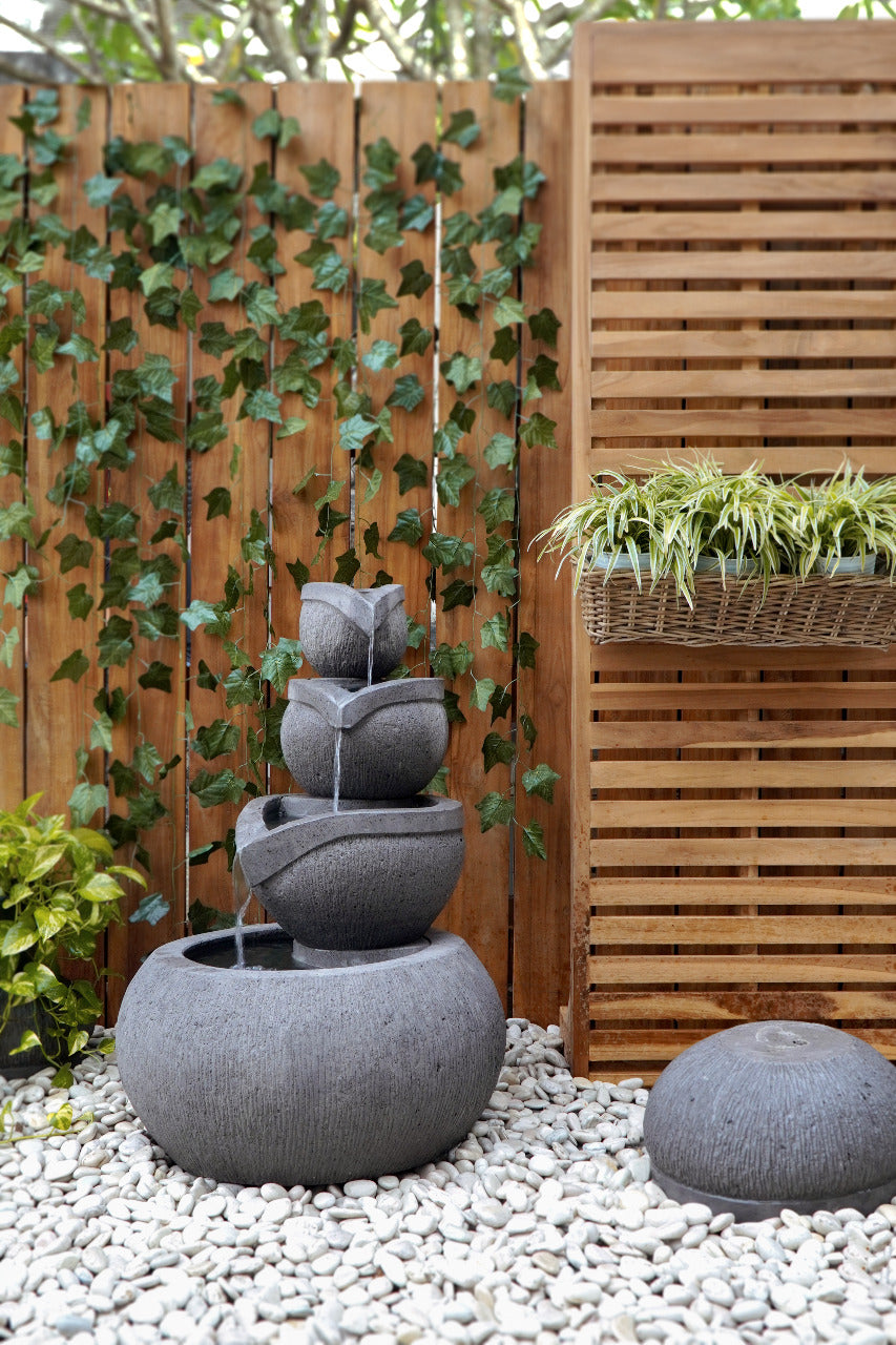 Concrete water fountain Marapi – boho decor handcrafted in Bali by BaliSouk