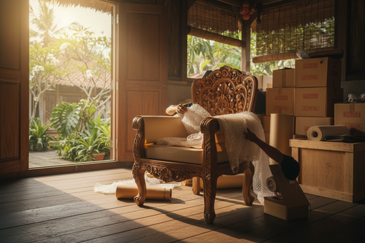 Handcrafted Bali furniture carefully packed for international shipping, featuring quality-controlled production, professional export packaging, customs documentation, and secure worldwide delivery.