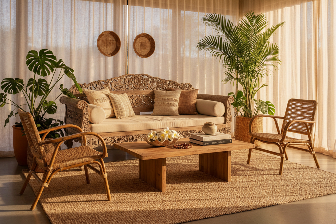 Handcrafted Bali furniture made from premium teak wood and natural materials, expertly shipped to Sydney and throughout Australia, bringing authentic tropical elegance and artisanal craftsmanship to every home.