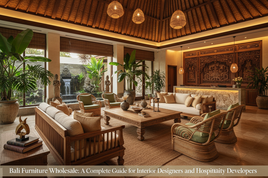 Handcrafted Bali furniture wholesale crafted from premium teak wood and natural materials, offering interior designers and hospitality developers custom collections, exceptional craftsmanship, and direct sourcing from Bali.