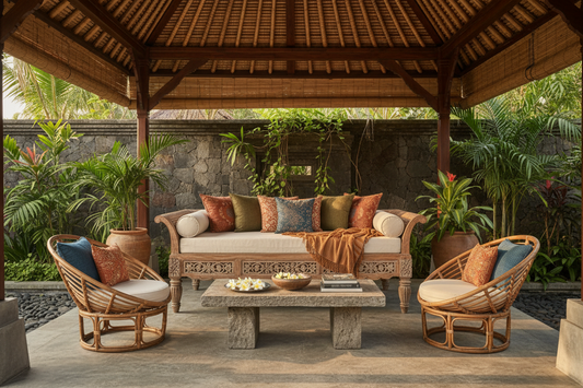 Authentic Bali style furniture made from premium solid teak wood and natural materials, combining traditional craftsmanship, organic textures, and timeless Balinese design for discerning buyers seeking the real thing.