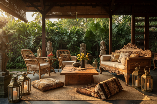 Handcrafted Balinese style furniture crafted from premium teak wood and natural materials, showcasing timeless design, organic textures, and versatile elegance that works beautifully in any interior setting.
