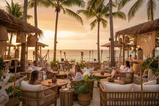 Handcrafted beach bar furniture featuring premium teak wood, durable outdoor materials, and tropical-inspired design that transforms hospitality spaces into unforgettable guest destinations.