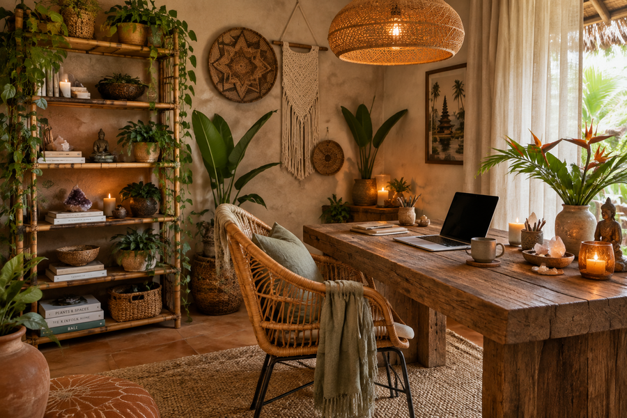 Boho Bali Home Office: Natural Materials and Creative Calm for Remote Work