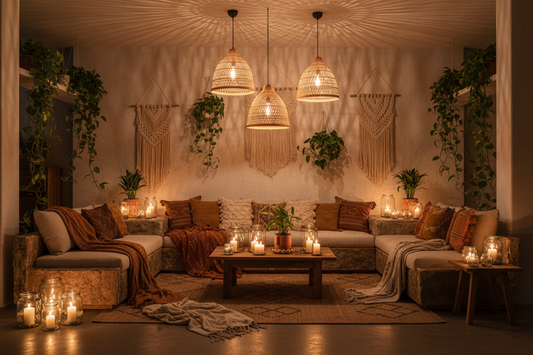 Boho Lighting and Furniture: How Woven Pendants and Natural Bases Define Bohemian Evenings