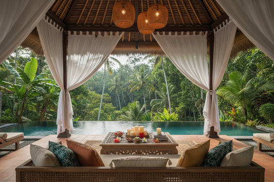 Luxury boho furniture and authentic Balinese design showcasing handcrafted teak furniture, organic materials, rattan details, and tropical elegance inspired by Bali living.