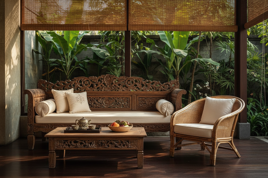 Genuine handcrafted Balinese furniture crafted from solid teak and natural rattan, highlighting authentic artisan workmanship, premium construction and lasting investment quality.
