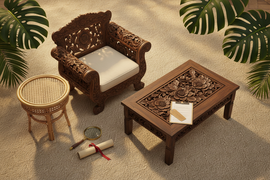 enuine handcrafted Balinese furniture crafted from solid teak and natural rattan, highlighting authentic artisan workmanship, premium construction and lasting investment quality.