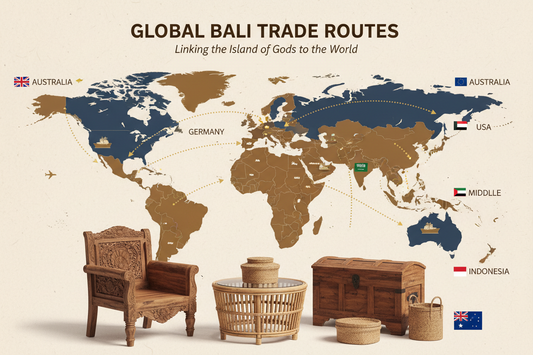Premium handcrafted Bali furniture securely prepared for international export, highlighting solid teak craftsmanship, professional packaging and worldwide shipping from Indonesia.