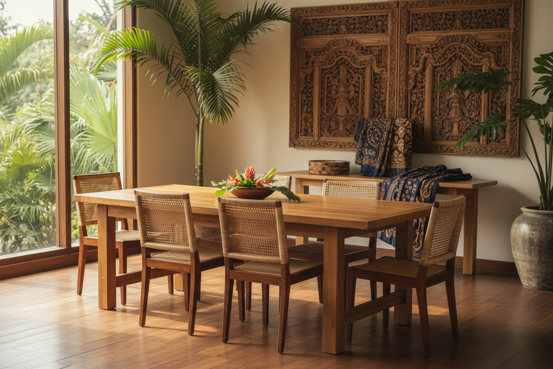 Authentic Indonesian furniture crafted from solid teak and natural rattan, showcasing premium materials, skilled artisan workmanship and direct sourcing from Bali through BaliSouk.