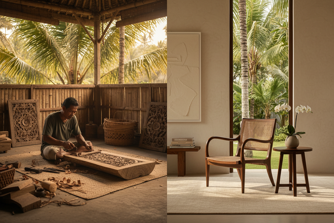 Authentic handcrafted Bali furniture in solid teak and natural rattan, showcasing artisan craftsmanship, premium quality and the value of buying directly from Bali through BaliSouk.