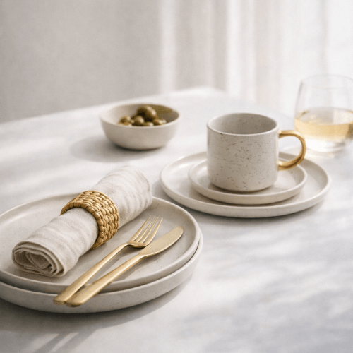 Balinese handcrafted tableware in natural ceramics, wood, and rattan — BaliSouk.