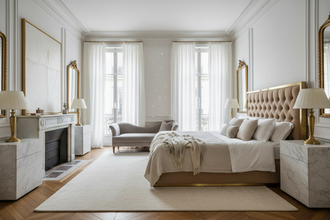 Luxury boho bedroom furniture handcrafted in Bali, with statement beds, headboards and wardrobes