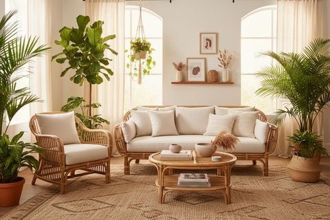 Rattan furniture collection handcrafted in Bali, boho furniture woven from natural rattan