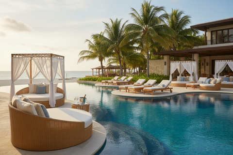Boho resort furniture handcrafted in Bali for hotels, villas and hospitality projects
