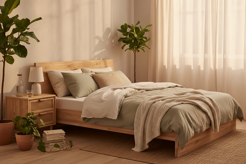 Sustainable boho bedroom furniture handcrafted in Bali from natural and reclaimed materials