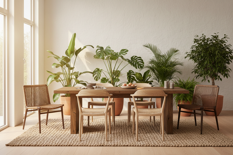 Sustainable boho furniture handcrafted in Bali from reclaimed wood and natural fibres