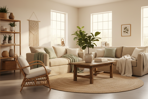 Sustainable boho living room furniture handcrafted in Bali from natural materials