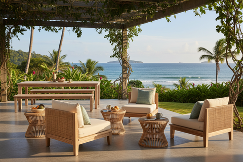 Sustainable boho resort furniture handcrafted in Bali for eco hotels and villas