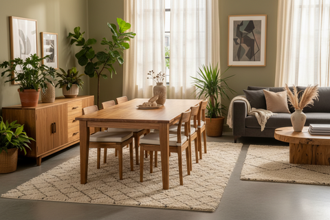 Teak indoor furniture handcrafted in Bali, boho tables, cabinets and chairs for the home