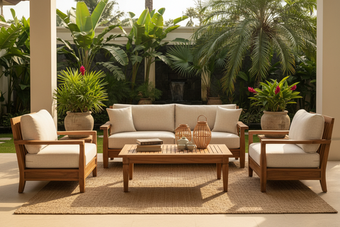 Teak sofas handcrafted in Bali, boho sofas and daybeds with solid teak frames