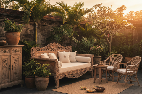 Vintage Bali furniture in a boho style, handcrafted pieces with a timeless character