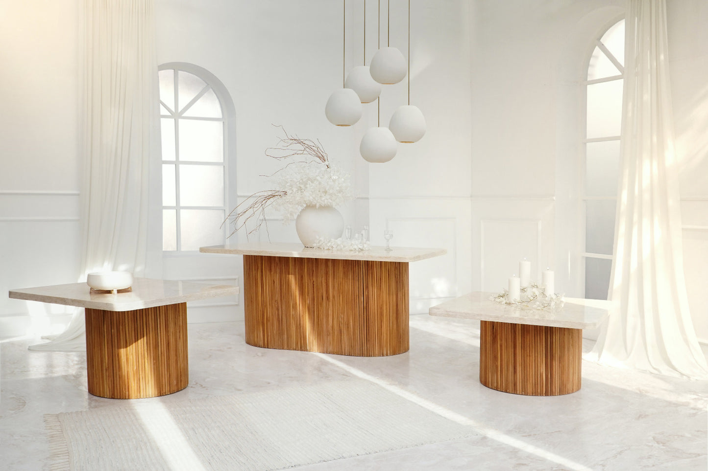 Kentana Round Table With White Square Marble Top