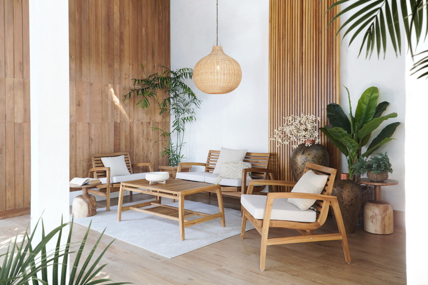 Dover Living Set Square Arm With Ivory White Cushion Seat - 1 Sofa, 2 Chair & 1 Table