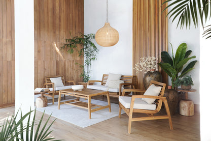 Dover Living Set Square Arm With Ivory White Cushion Seat - 1 Sofa, 2 Chair & 1 Table