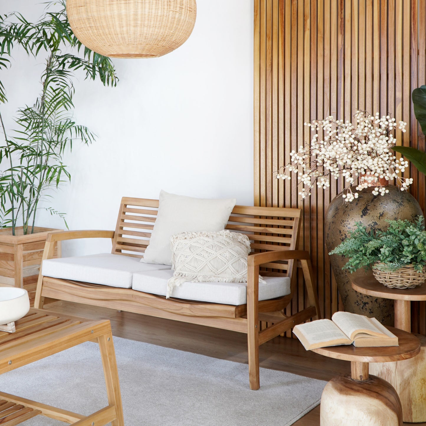 Dover Living Set Square Arm With Ivory White Cushion Seat - 1 Sofa, 2 Chair & 1 Table