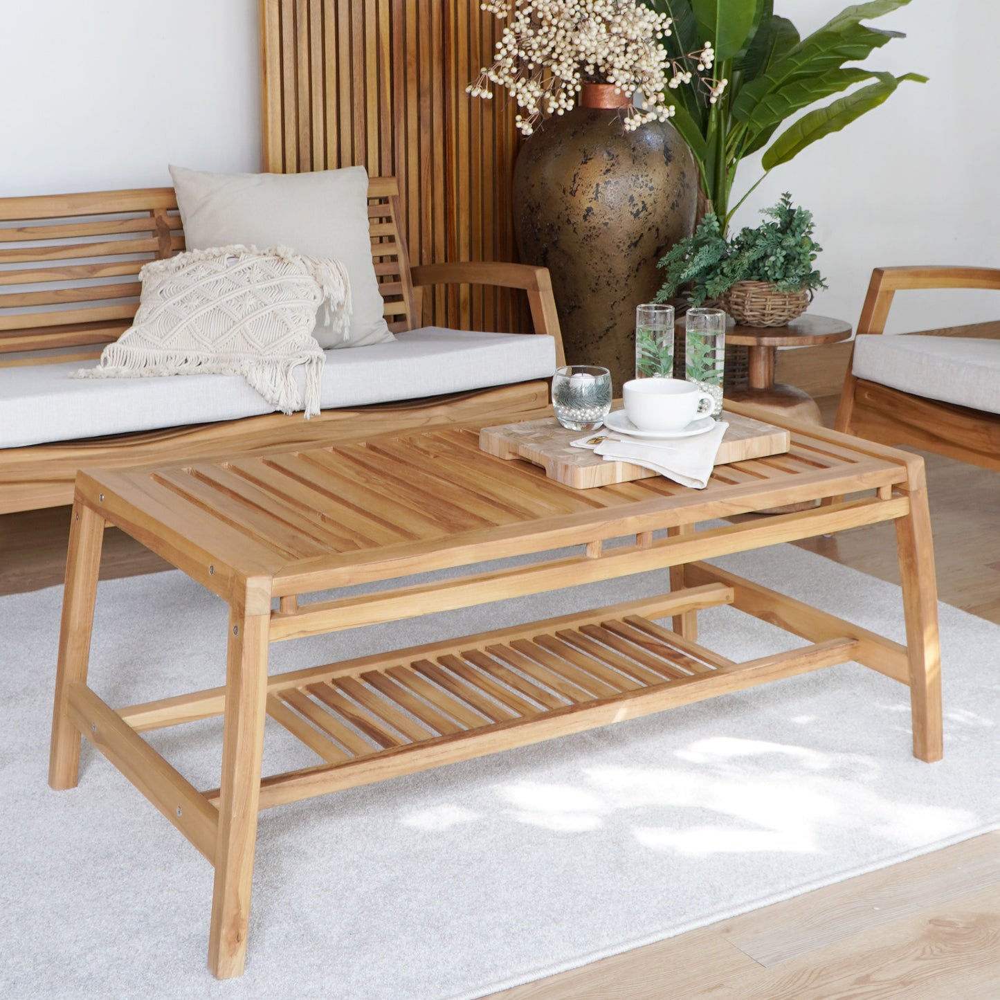 Dover Living Set Square Arm With Ivory White Cushion Seat - 1 Sofa, 2 Chair & 1 Table