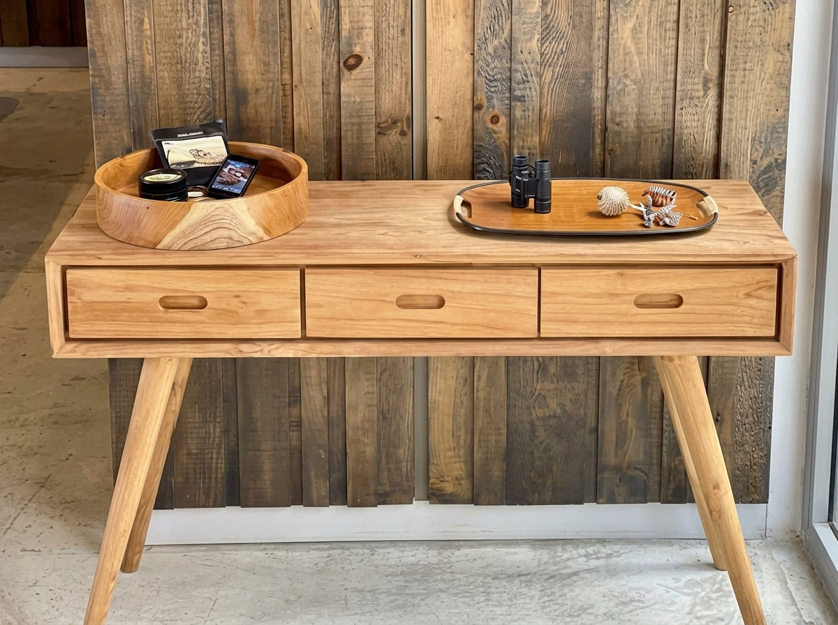 Teak console Adivi Square 3 Drawer – boho furniture handcrafted in Bali by BaliSouk