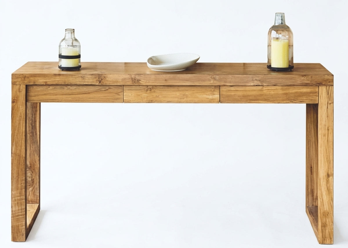 Teak console Lucky 2 And 3 Drawer – boho furniture handcrafted in Bali by BaliSouk (vue 3)