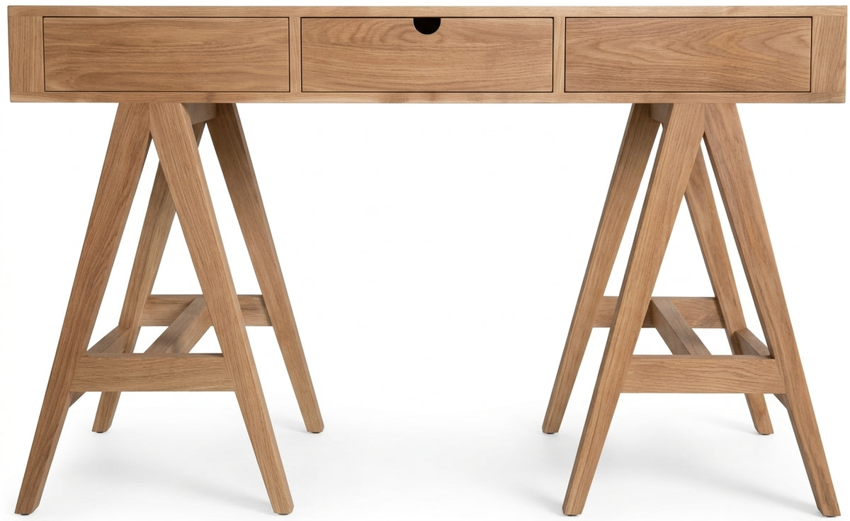 Teak desk Kamera 3 Drawer – boho furniture handcrafted in Bali by BaliSouk (vue 3)
