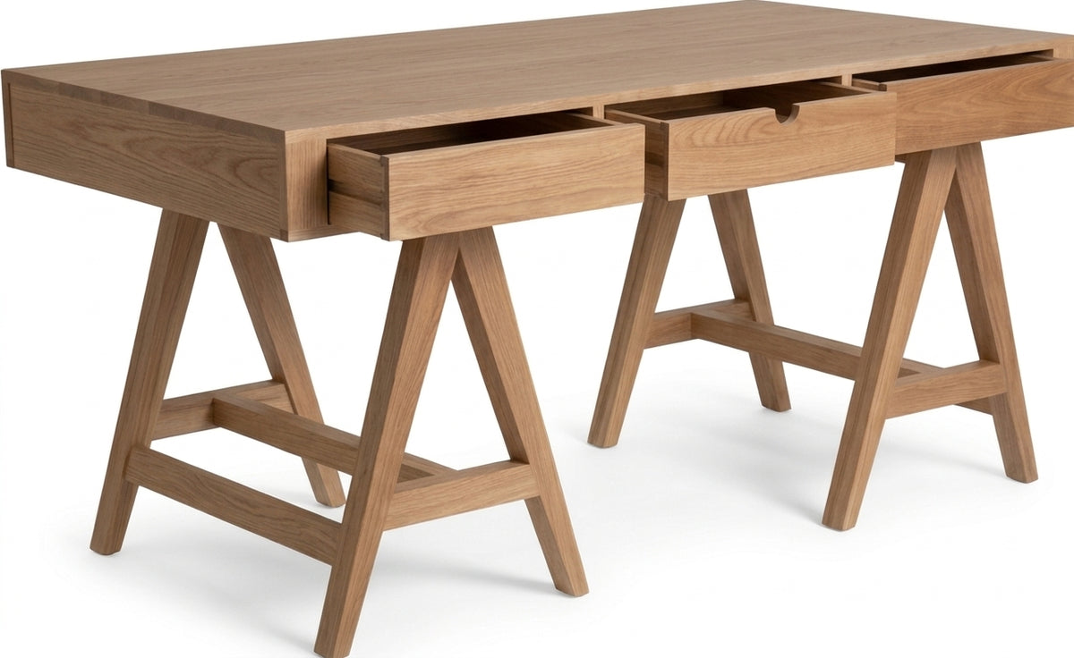 Teak desk Kamera 3 Drawer – boho furniture handcrafted in Bali by BaliSouk (vue 4)