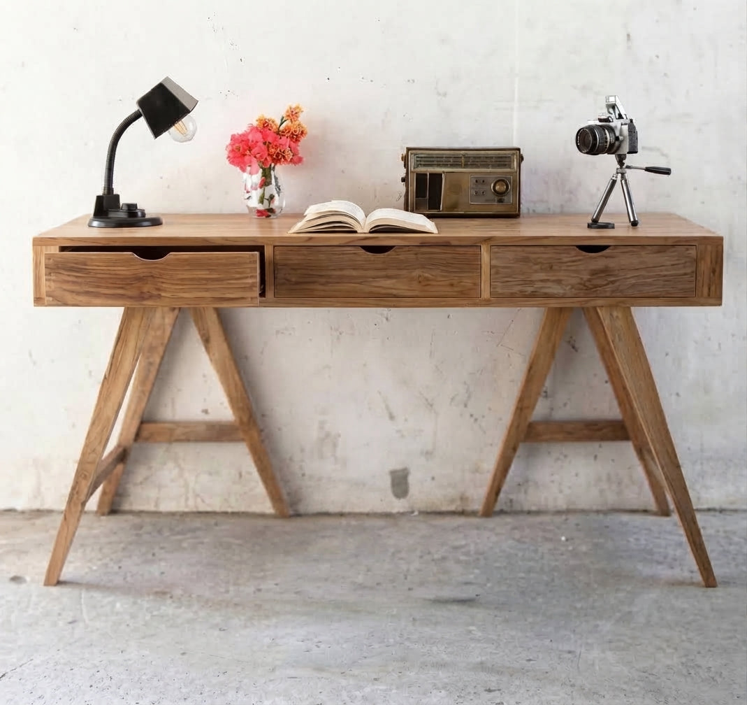 Teak desk Kamera 3 Drawer – boho furniture handcrafted in Bali by BaliSouk (vue 5)