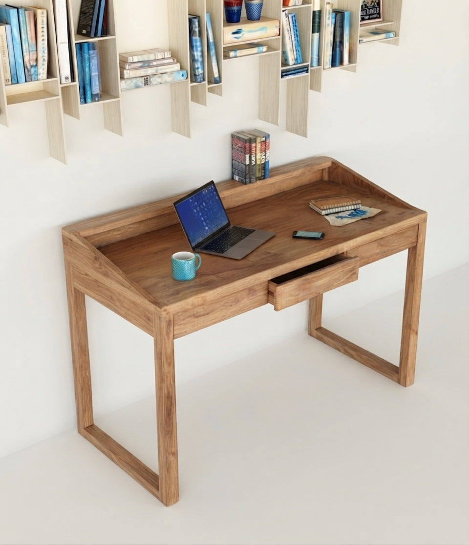 Teak desk Baru – boho furniture handcrafted in Bali by BaliSouk (vue 3)