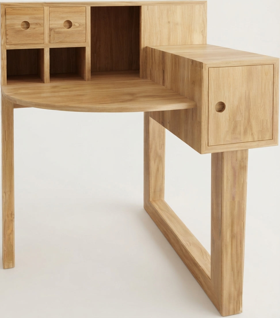 Teak corner desk Denfer – boho furniture handcrafted in Bali by BaliSouk (vue 3)